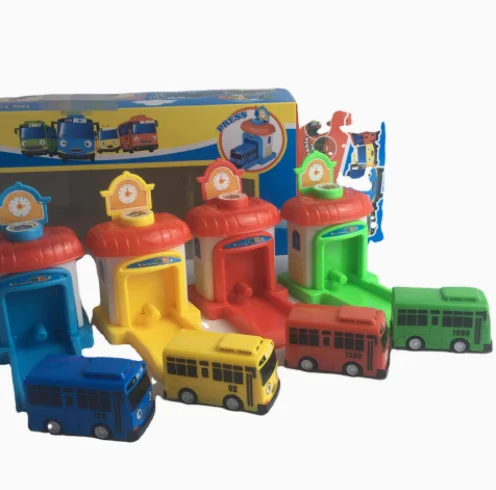 

4pcs/set Scale model Tayo the little bus children pop-up miniature bus baby oyuncak garage tayo bus Ejection impact car vehicle