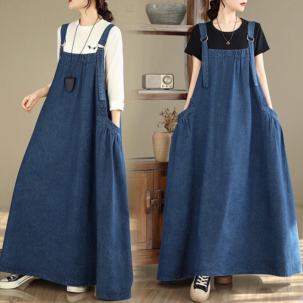 فستان طويل فضفاض للنساء من NYFS بمقاس كبير من قماش الدنيم بحزام فيستدوس إلبيس لربيع وصيف وخريف فور سيزونز #5