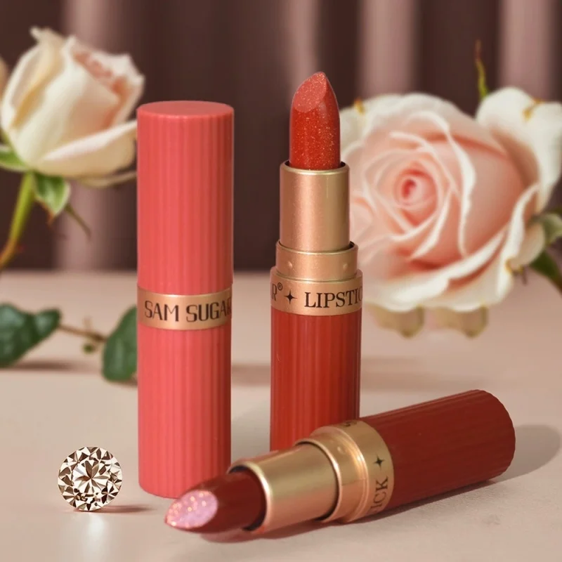 Diamond Pearlescent Lipstick Glitter Shiny Metallic Lipstick Lip Tint Long Lasting Nude Shimmer Shiny Lip Gloss Makeup