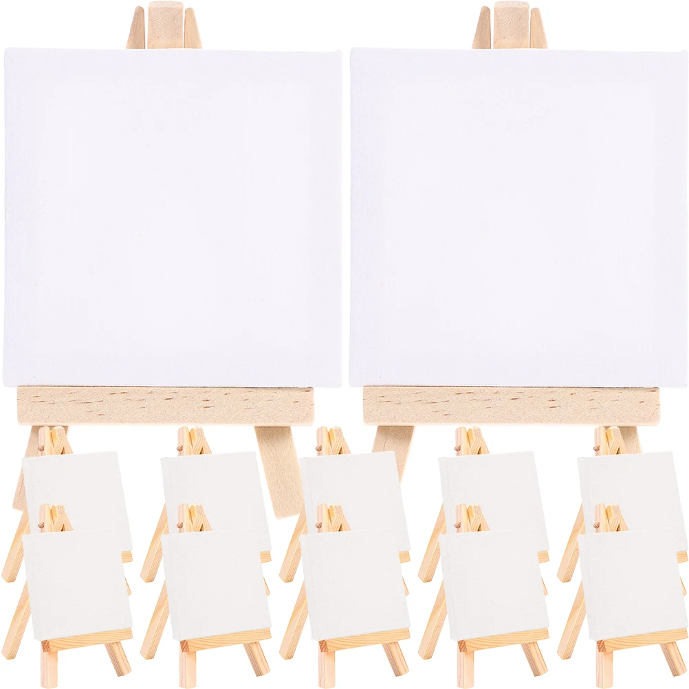 

18 Sets Wooden Easel Decorative Mini Canvas Kit Triangle Stand for Cotton Panels Painting Accessories Students