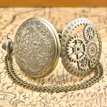 復古青銅蒸氣龐克銅鏤空齒輪石英懷錶項鍊吊墜鐘鍊男女通用禮物 8 最佳銷售 懷錶 - №5