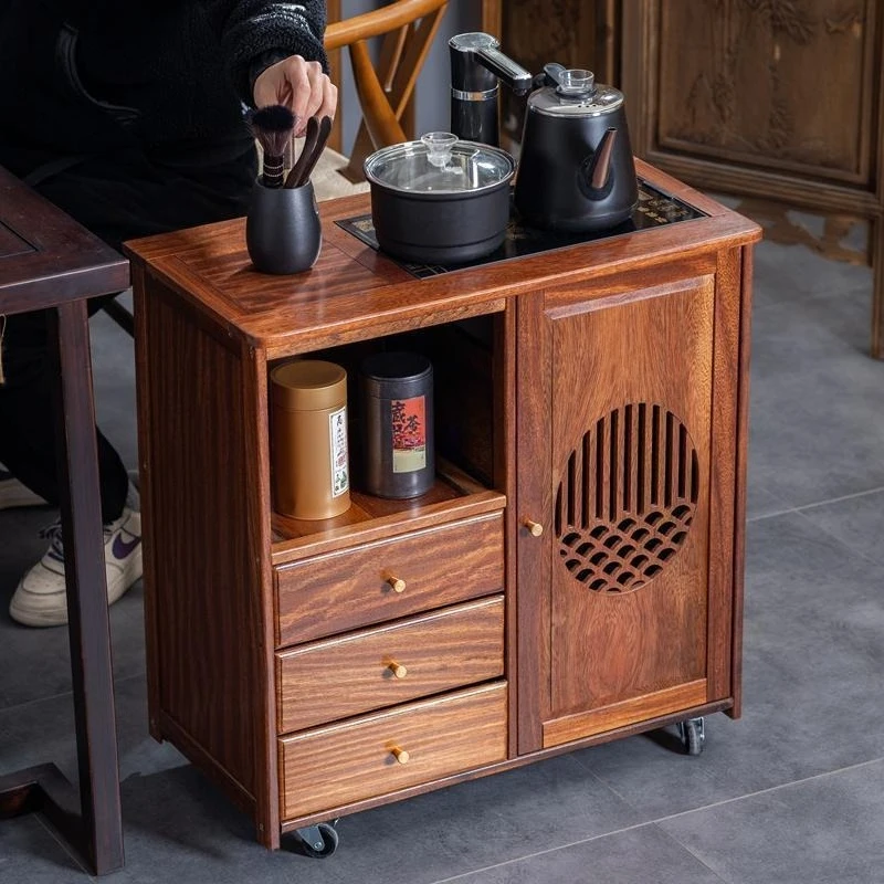 

Solid wood mobile tea cabinet table side household kettle integrated side cabinet office storage