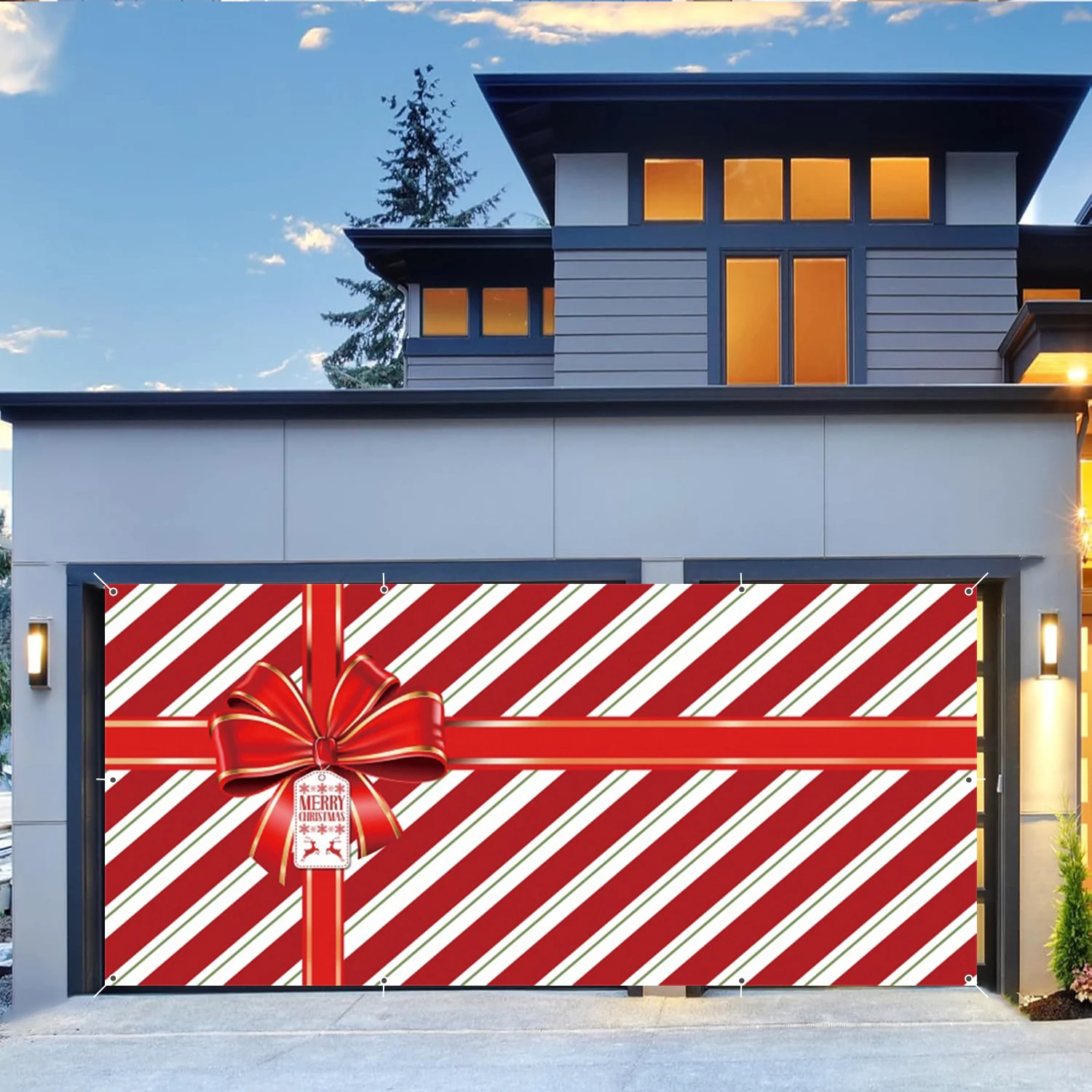 Christmas Garage Door Cover Large Winter Xmas Gift Garage Backdrops Outdoor Decorations Polyester Fabric Photography Background