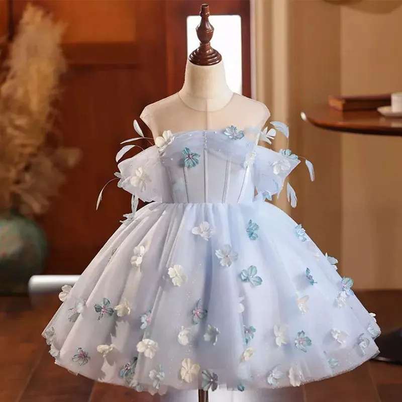 

Girls Appliques Princess Ball Gown Kids Pageant Wedding Birthday Party Flower Girl Dresses A3887 Vestidos Bridesmaid Dresses