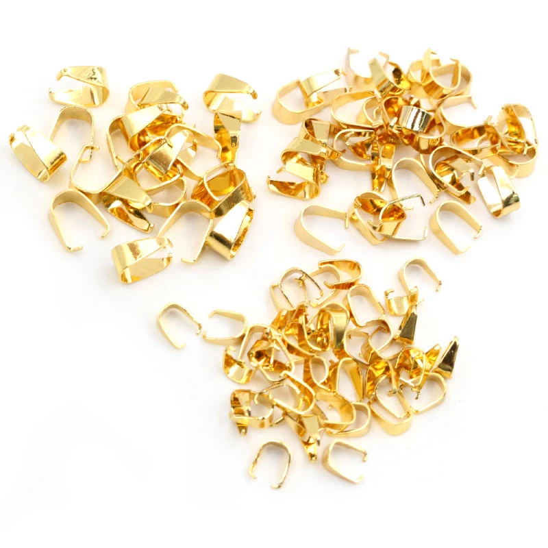 100pcs Stainless Steel Gold Plated Pendant Pinch Bail Clasps Necklace Hooks Clips Connector DIY Jewelry Making Findings