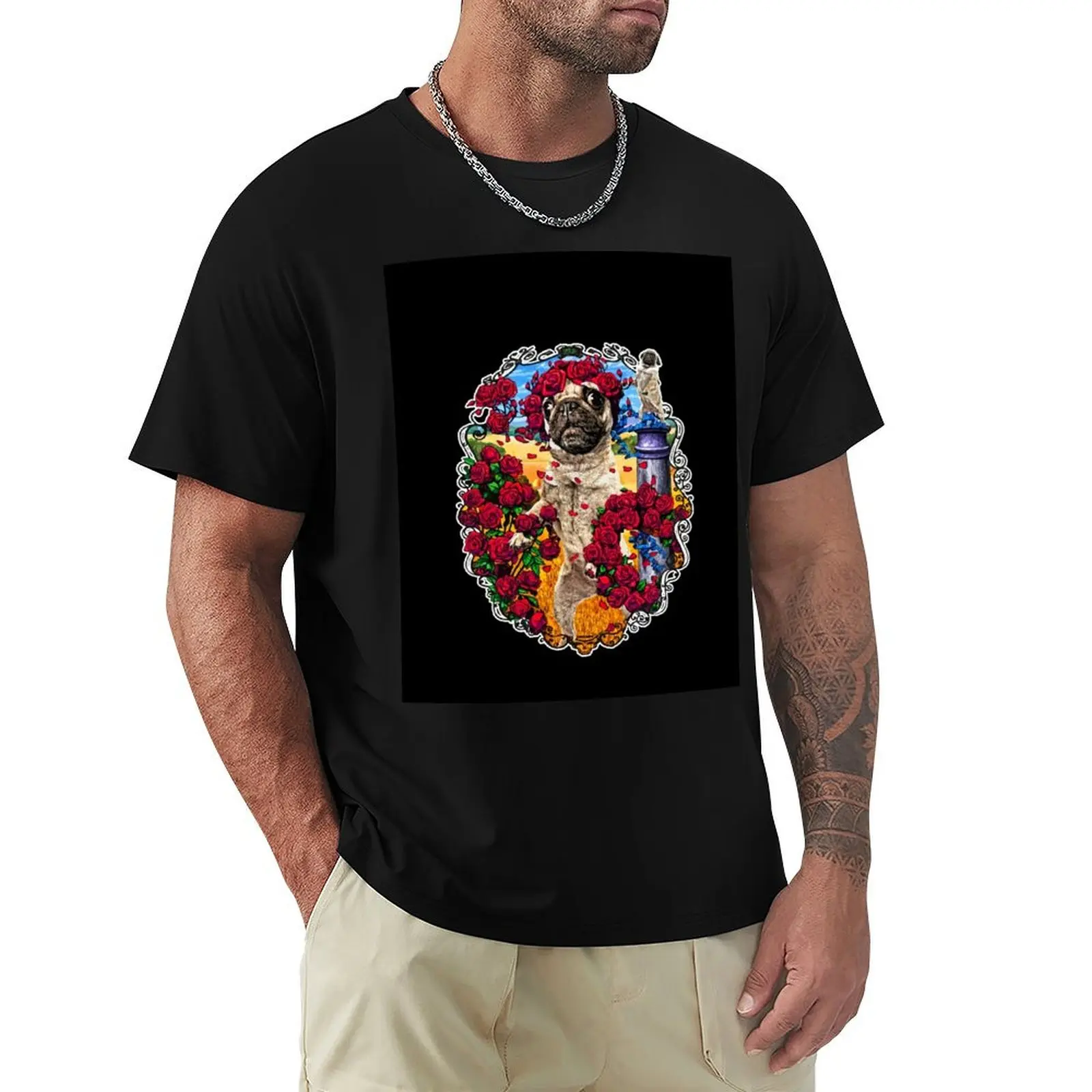 

GRATEFUL PUGS N ROSES T-Shirt T-shirts oversize Funny t-shirts vintage t shirt men