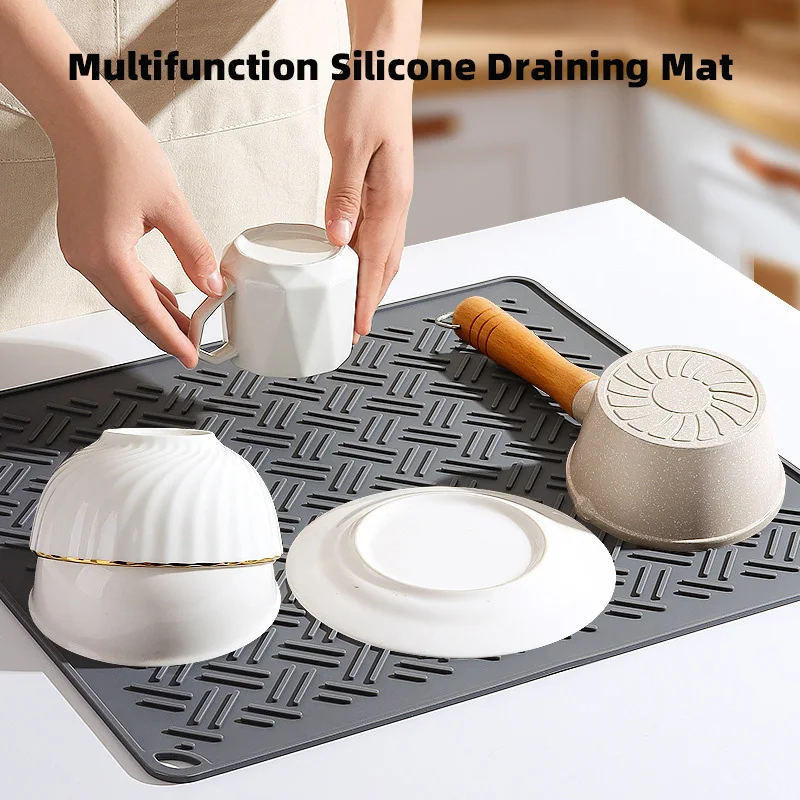 Silicone Dish Drying Mat Non-Slip Heat Resistant Draining TablePad Kitchen Counter Top Mat Oven Stove Waterproof Anti Static Mat