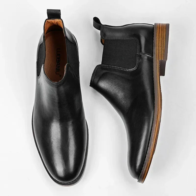 Men Shoes Genuine Leather Men Chelsea Boots Brand Designer Italy Dress Boots Men Fashion Vintage Business Casual Ankle Boots