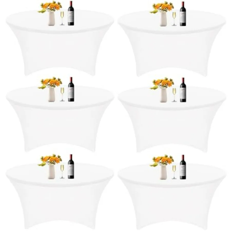 

6 шт. белых круглых скатертей из спандекса, 5 футов (60 дюймов), эластичные, плотно облегающие, устойчивые к сминанию, моющиеся, для свадеб и праздников