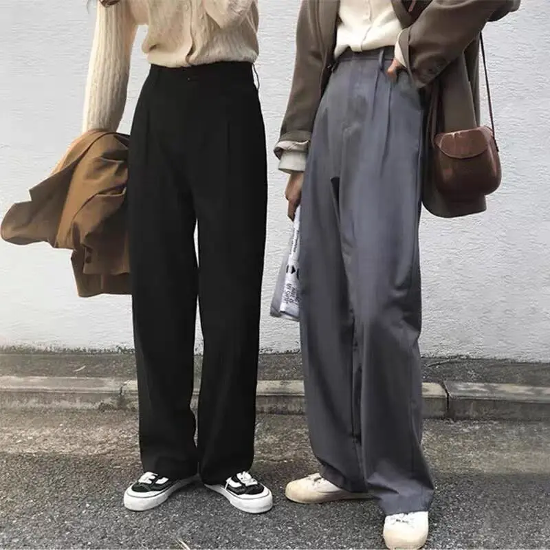 

High Waist Wide Leg Pants Korean Sle Bla Suit Straight Loose Dra Long Trousers for Women Autumn New Arrival Floor-Length