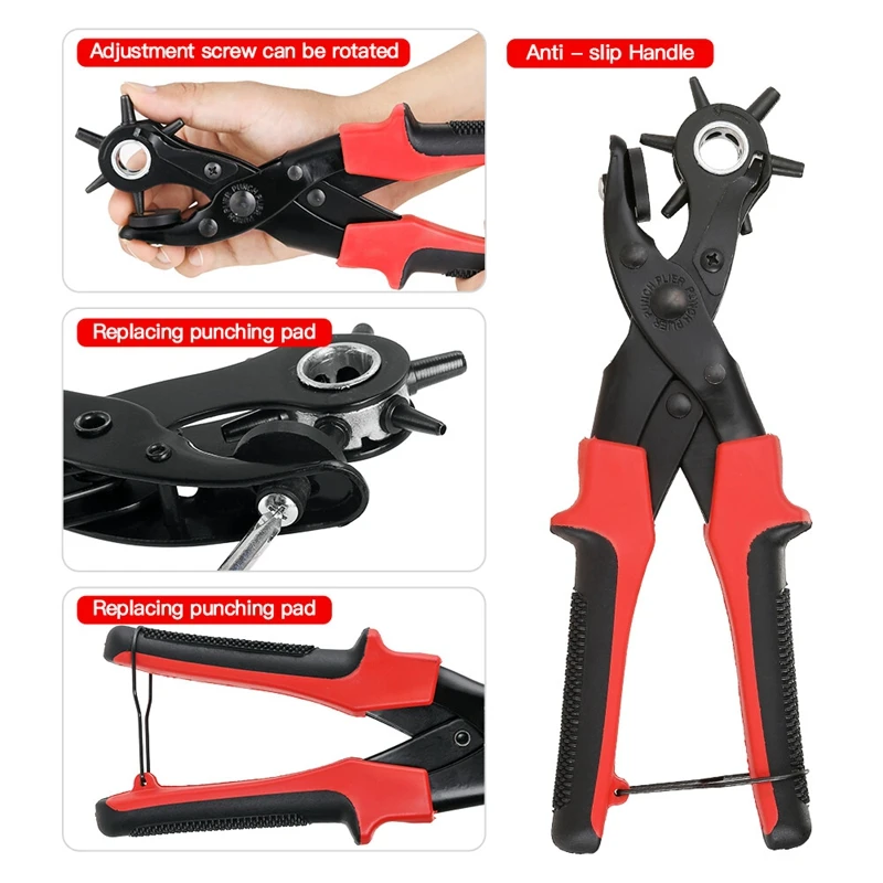 Leather Hole Punch Belt Hole Puncher For Leather, Revolving Punch Plier Kit Leather Punch Plier For Leather