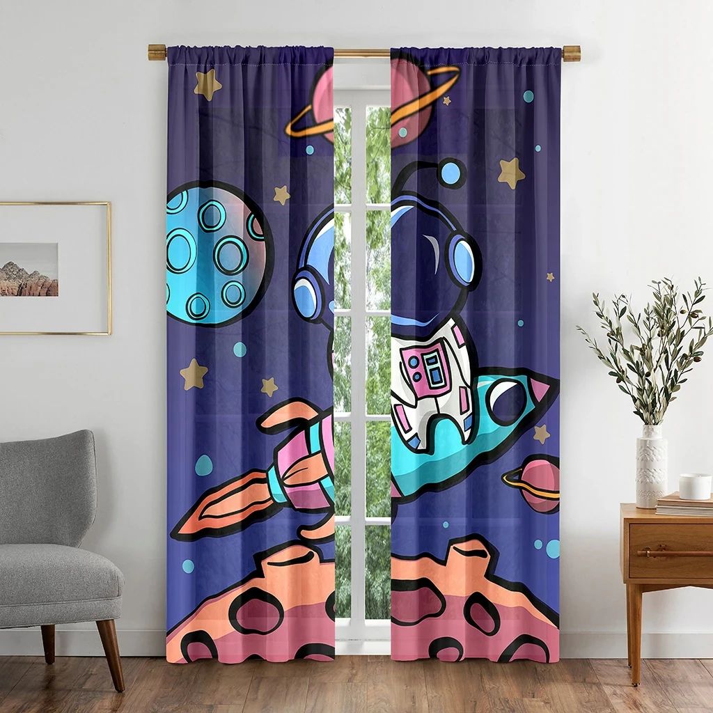 Cute Cartoon Outer Space Astronaut Curtain for Kids Boys Girls Bedroom 2 Panel High Shading New Fashion Various Color Pattern