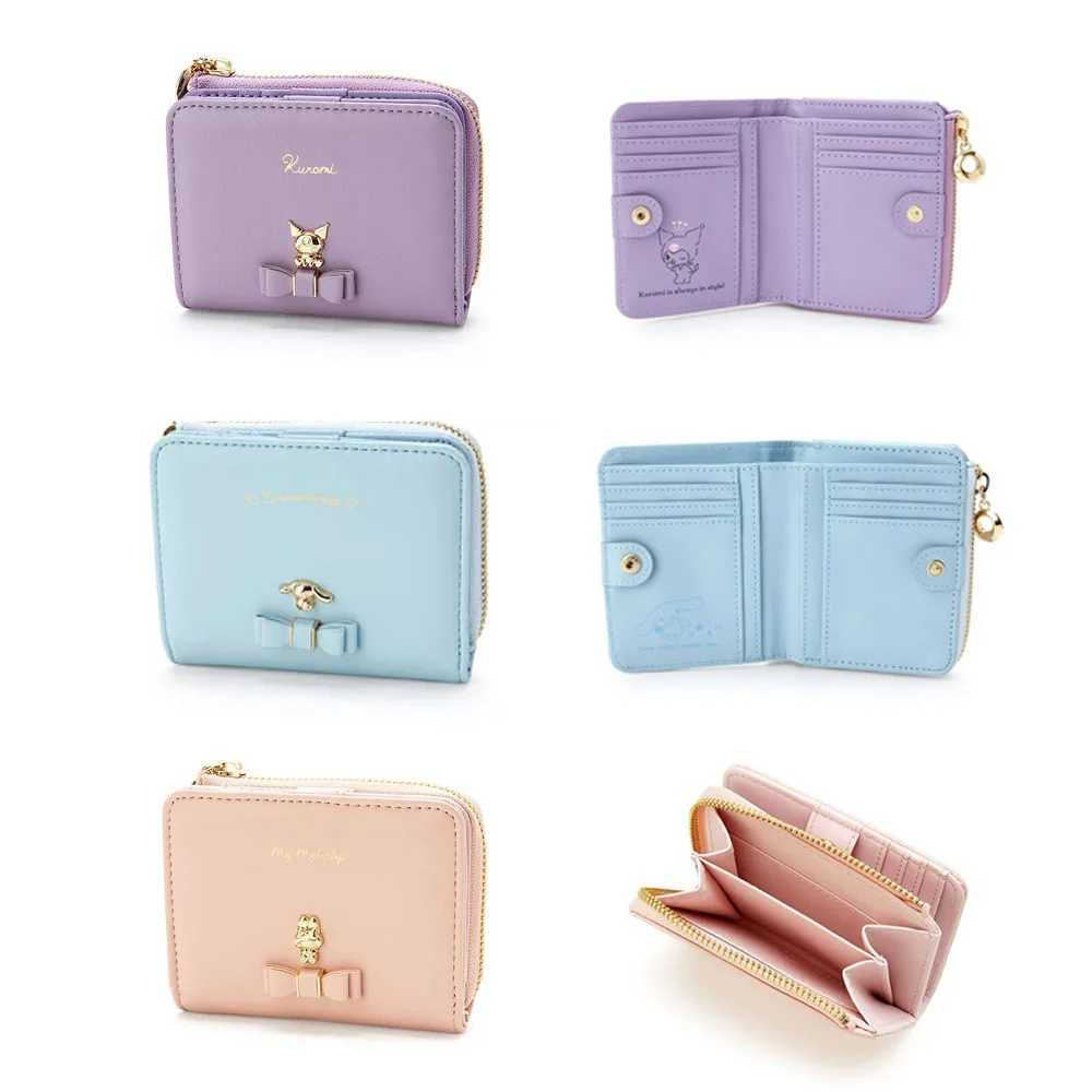 

New Sanrioed Women's Casual Short Zipper Purse Kawaii Cinnamoroll Anime Kuromi Mymelody Card Bag Cute Girl's Wallet Coin Purse