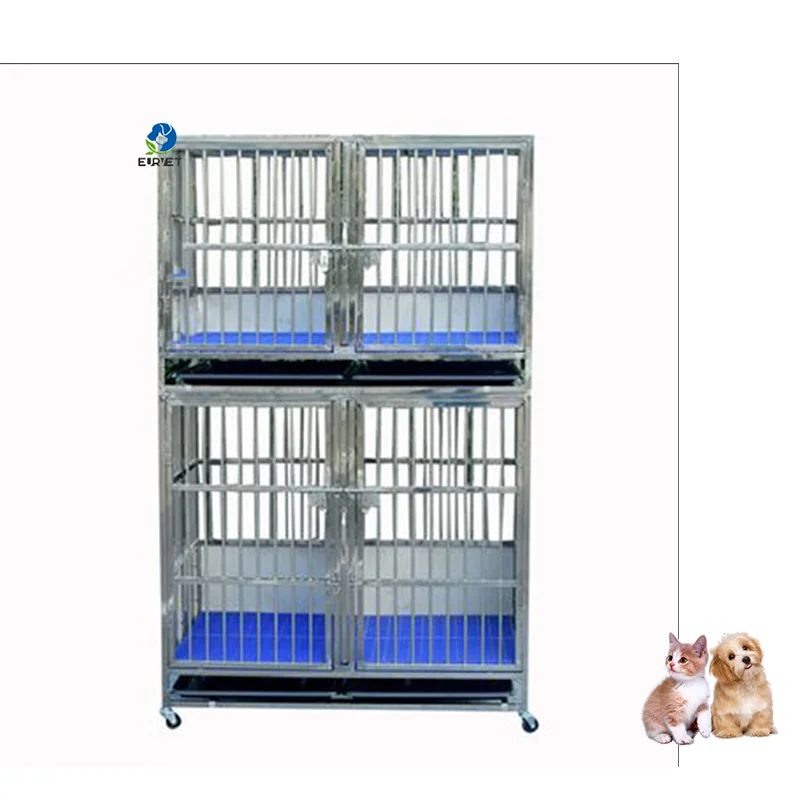 

EUR VET Best Selling Metal 304 Stainless Steel 2 Layers High Pet Folding Veterinary Cage For Breeding Pets