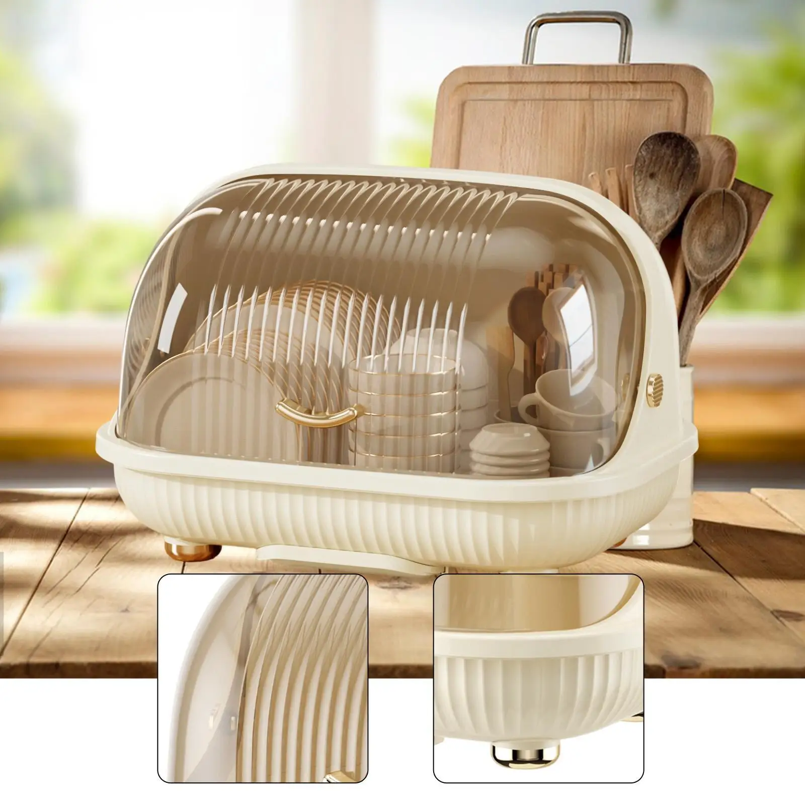 

Dustproof Cups Holder with Drip Tray Tableware Drainer Plastic Dish Bowl Drying Rack for Home Kitchen Use