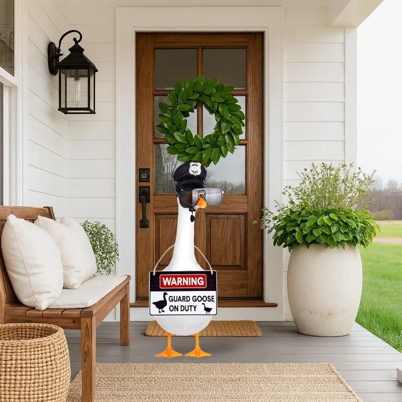 Police Officer Goose Outfit Set with Cop Hat, Sunglasses And 'Guard Goose on Duty' Sign, Fits 23 Inch Porch Goose Statue, Funny Yard Decor view 4