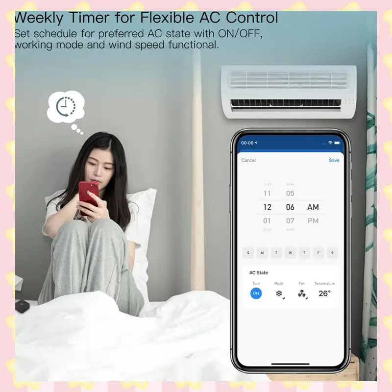 

AB51 Черный Tuya Wi-Fi ИК-термостат Контроллер переменного тока Пульт дистанционного управления Датчик температуры и влажности Голосовое управление для Alexa Google