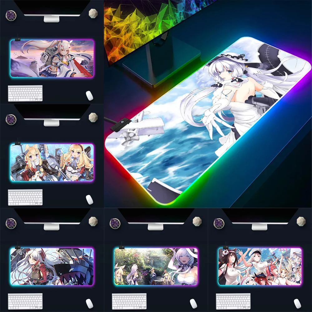 

Azur Lane RGB Pc Gamer Keyboard Mouse Pad Mousepad LED Glowing Mouse Mats Rubber Gaming Computer Mausepad