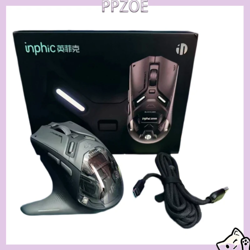 Inphic ZHEN Vibration Wireless Tri Mode Gaming Mouse Mechanical Bluetooth Wired PAW 3950 Sensor For PC Notebook Esports Gamer