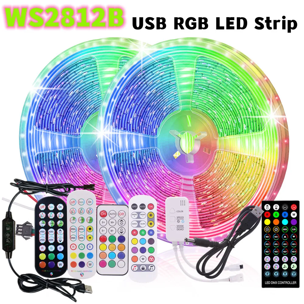 

USB WS2812B Pixel LED Strip Light 30LEDs/m 60LEDs/m WS2812IC RGB Flexible Individually Addressable TV Backlight Home Party Decor