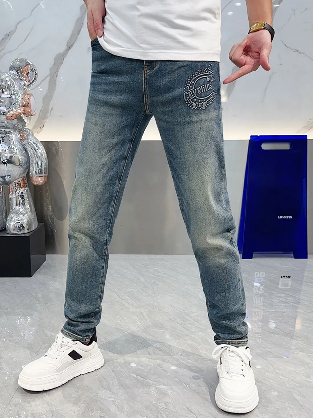 

Модные простые мужские джинсы свободного кроя для весны и осени, длинные брюки для повседневной носки, дышащие, удобные, прочные джинсы