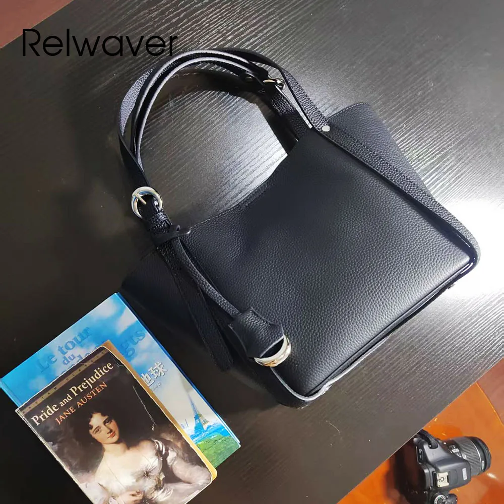

Relwaver women handbag genuine leather shoulder bag trapeze shape women hand bag black grey versatile 2026 spring women bag