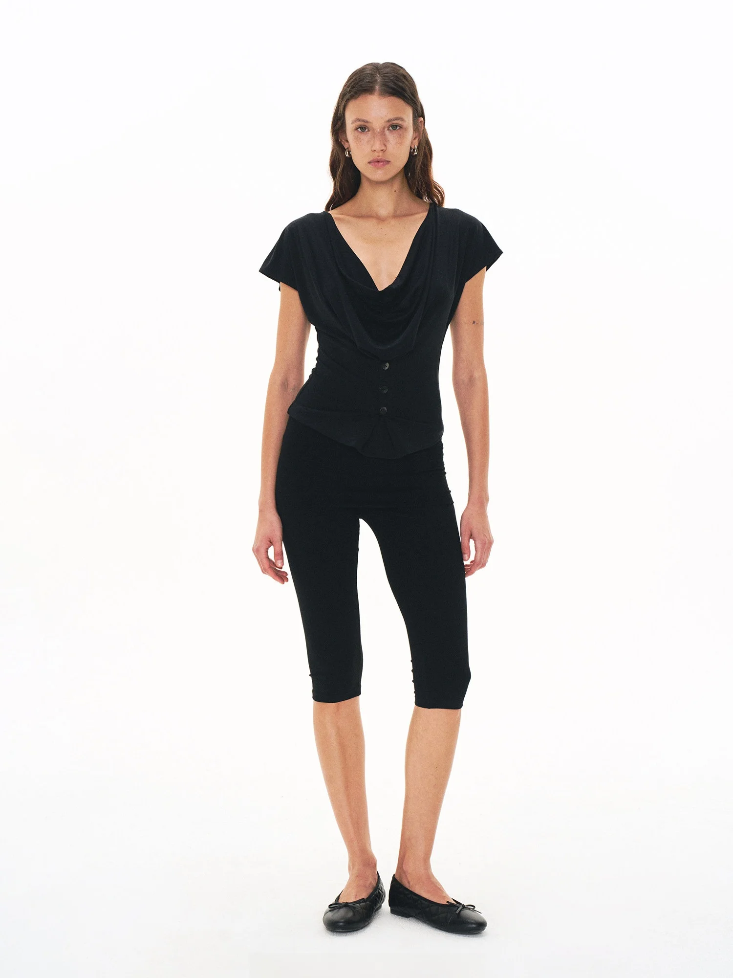 

Alkaidy Classic Stylish Black Foldover Design Versatile Casual Tight Elastic Knitted 7/8 Length Pants High Waist Elastic Wais...