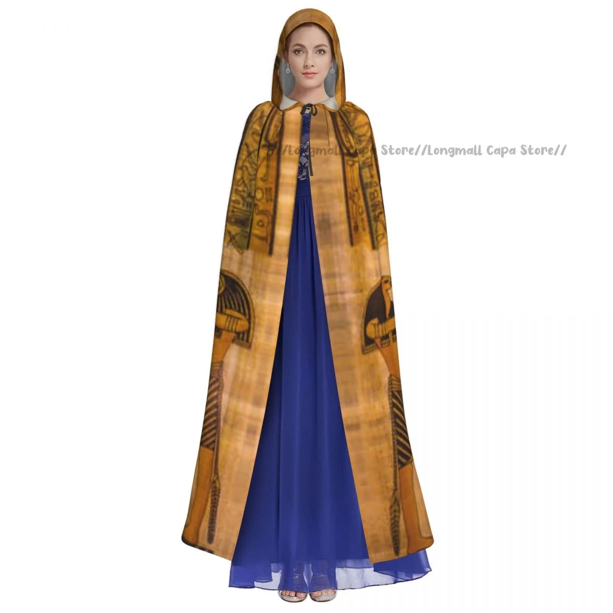 Adult Halloween Egypt Old Papyrus Cloak Cape Hooded Medieval Costume Full Length Dress Coat