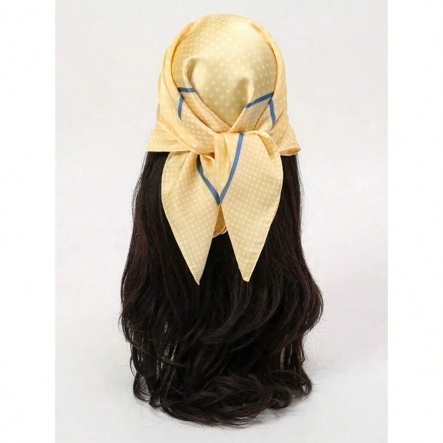 

1pc Women's Luxury Elegant Fashion Polka Dot Print 70*70cm Faux Silk Bandana Scarf, Spring Headband Hair Tie Decoration Neck Scarf
