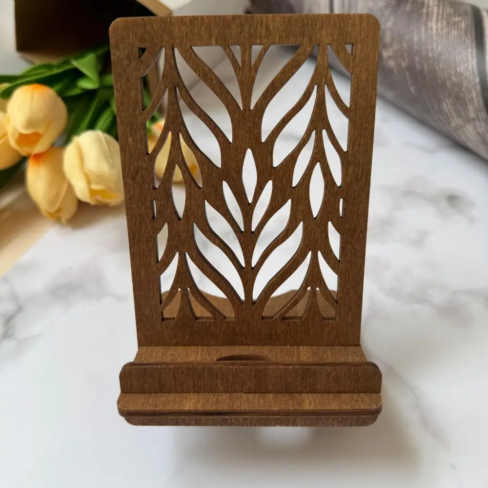 Hollow Desktop Phone Holder Leaves Pattern Boxwood Stand Bracket with Charging Port Stable Cellphone Standing Home