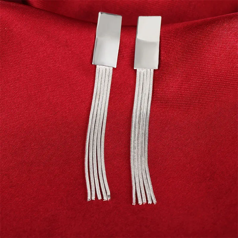 

925 Sterling Silver 72MM Fine Long Tassel Women Earrings For Fashion Charm Wedding Party Gift Jewelry Wholesale