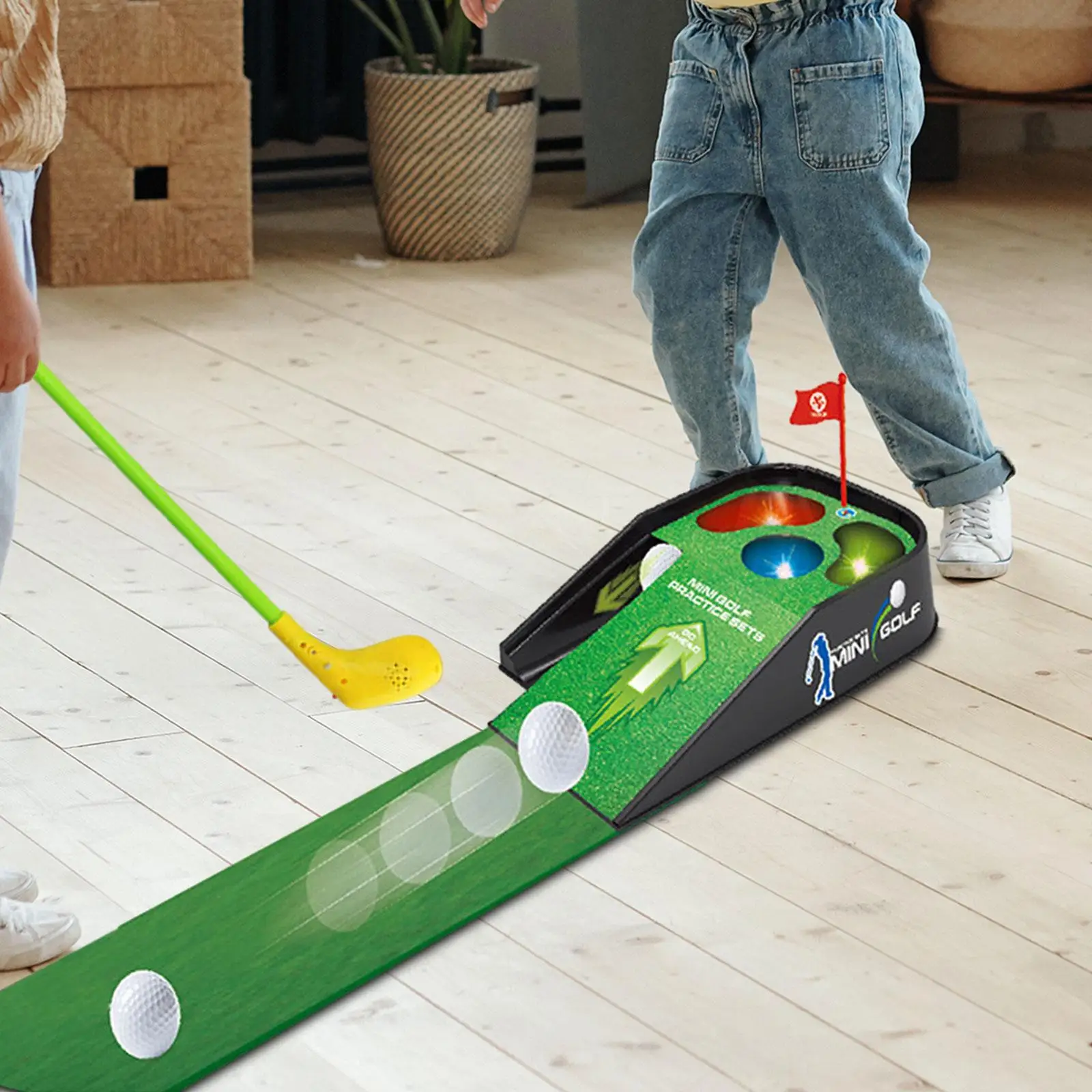 مجموعة جولف للأطفال الصغار مع حصيرة وضع، كرة واحدة، 2 أقطاب جولف ألعاب جولف لهدايا عيد الميلاد للأولاد والبنات من عمر 3-5 سنوات
