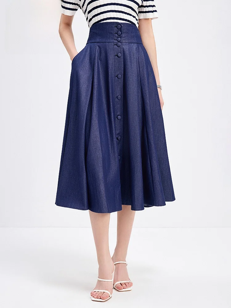 

Женская джинсовая юбка A-силуэта Navigare Commuter с завышенной талией, однотонная, до колена, повседневная, весна-лето, новинка