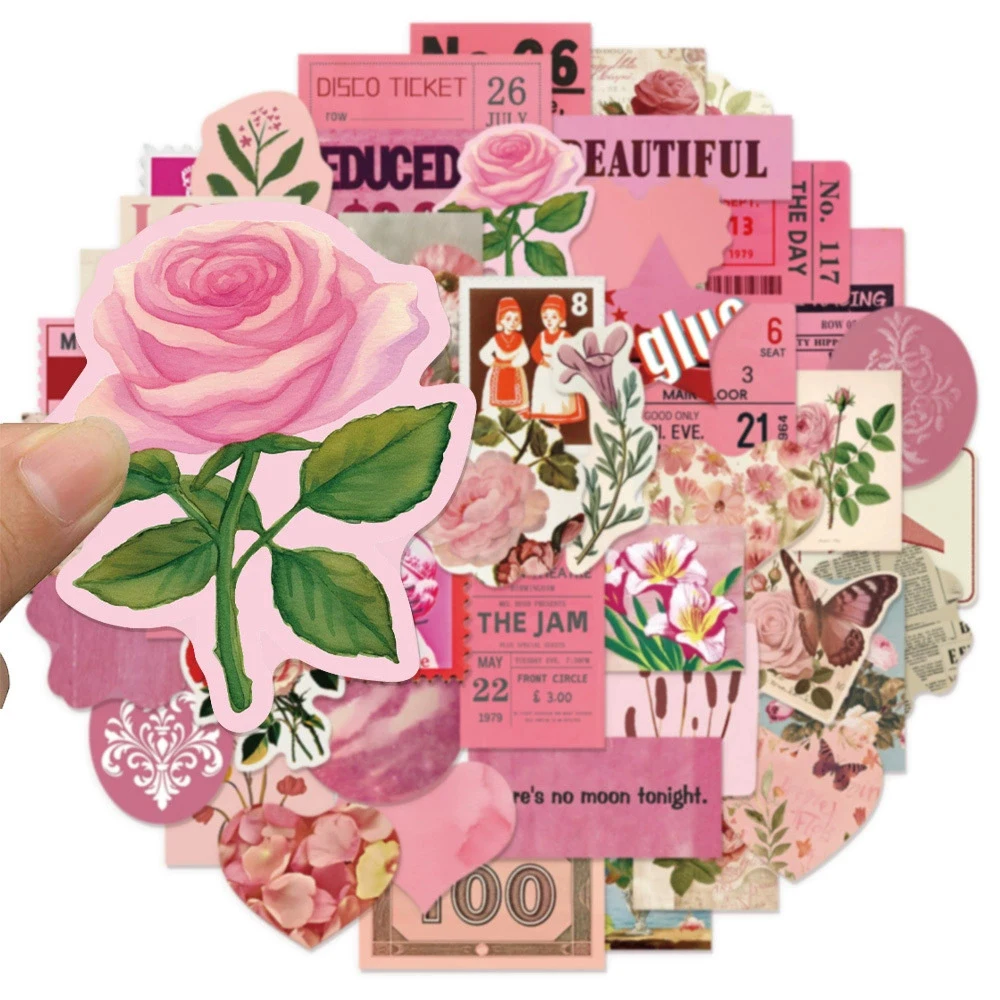 

10/30/50pcs Retro Pink Girl Cartoon Stickers Aesthetic Kid Decals Toy DIY Notebook Helmet Suitcase Bike Waterproof Sticker Decor