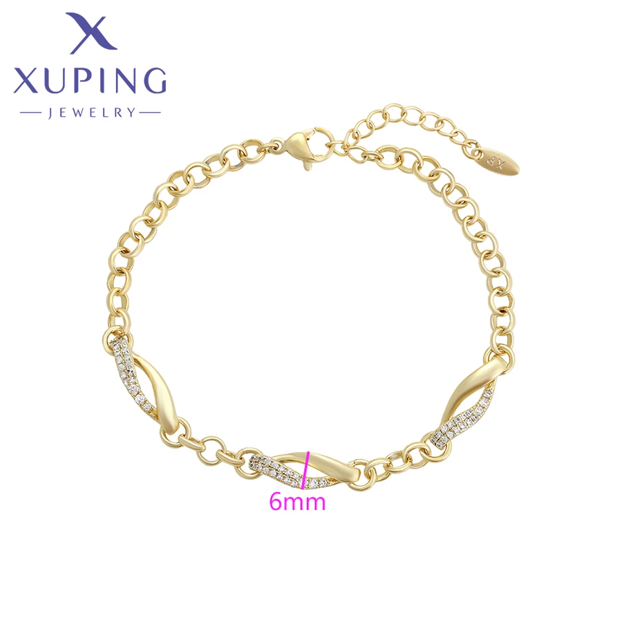 Xuping Jewelry New Arrival Trendy Charm Chain Shaped Fashion Copper Alloy Light Gold Color Bracelet for Women Gift X000772412