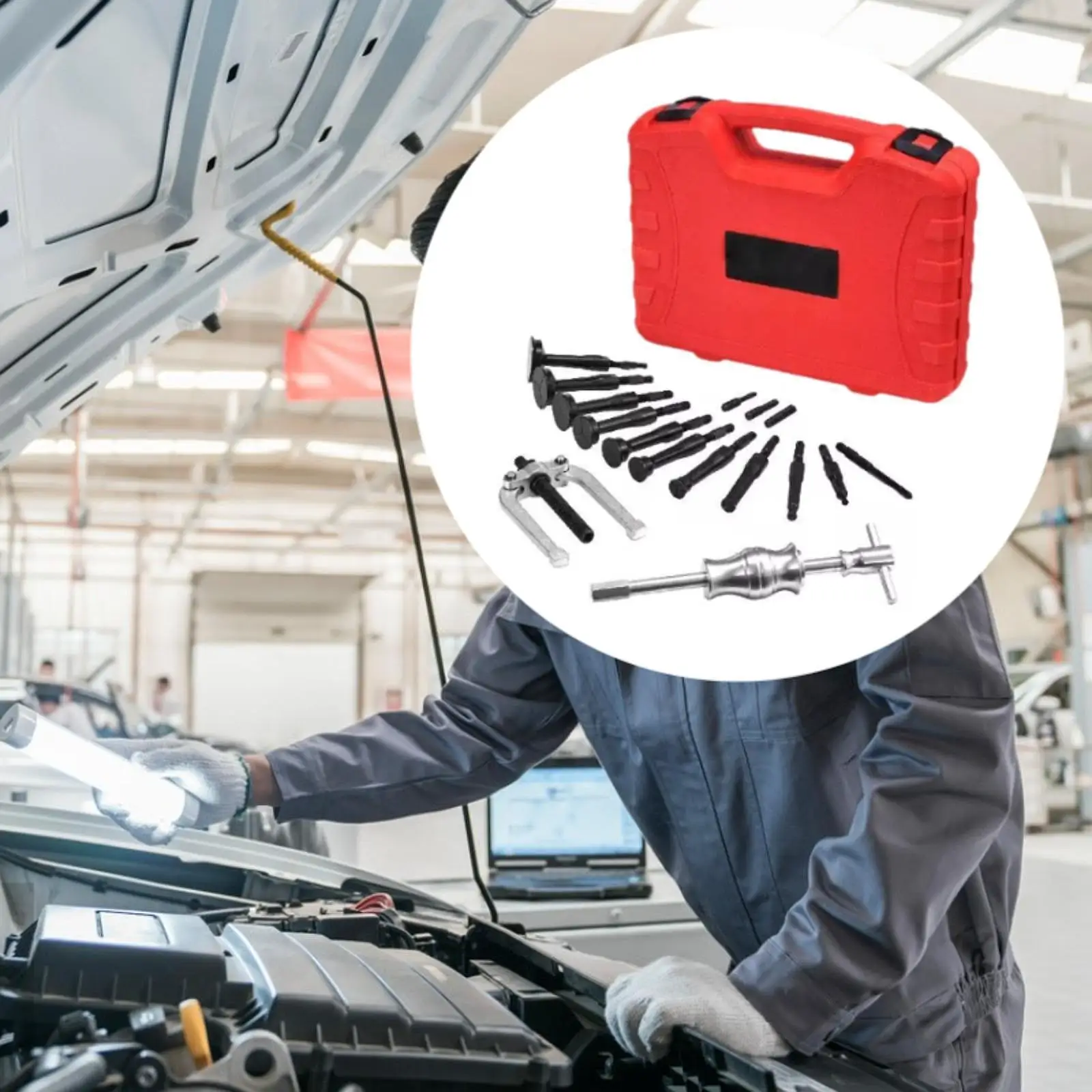 

Blind Hole Collet Bearing Race and Seal Puller Extractor Kit Blind Bearing Puller Tool Set 16Pcs Blind Inner Bearing Puller Set