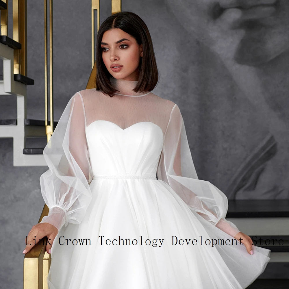 A Line فساتين زفاف بدون حمالات للنساء كم كامل فستان زفاف تول ناعم كم كامل Vestidos De Novia 2025 صيف جديد