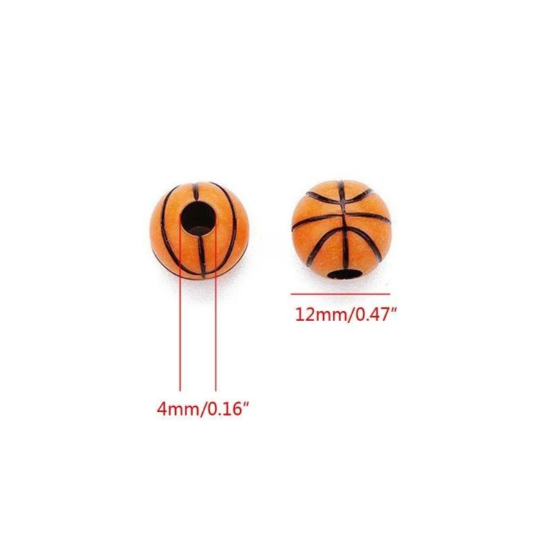 

652F 100 Pcs Basketball Round Ball Beads 12mm Sports Loose Beads for Spacer Beads Necklace Bracelet Jewelry Making