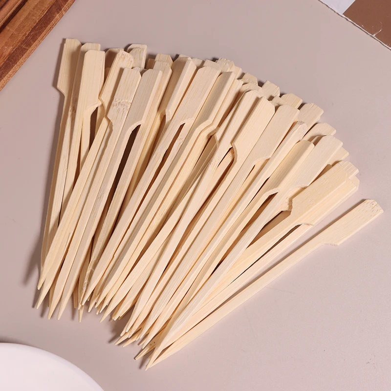 100Pcs 12CM Bamboo BBQ Skewers Hamburger Garnish Bamboo Sticks Disposable Barbecue Forks Party Cocktail Buffets Meat Fruit Tools