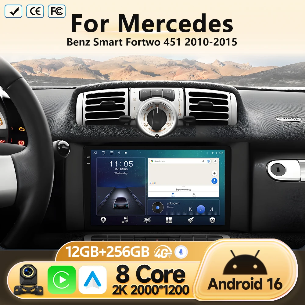 Android 16 For Mercedes Benz Smart Fortwo 451 2010 2011 2012-2015 Car GPS Navigation Radio Multimedia Video Player Stereo No dvd
