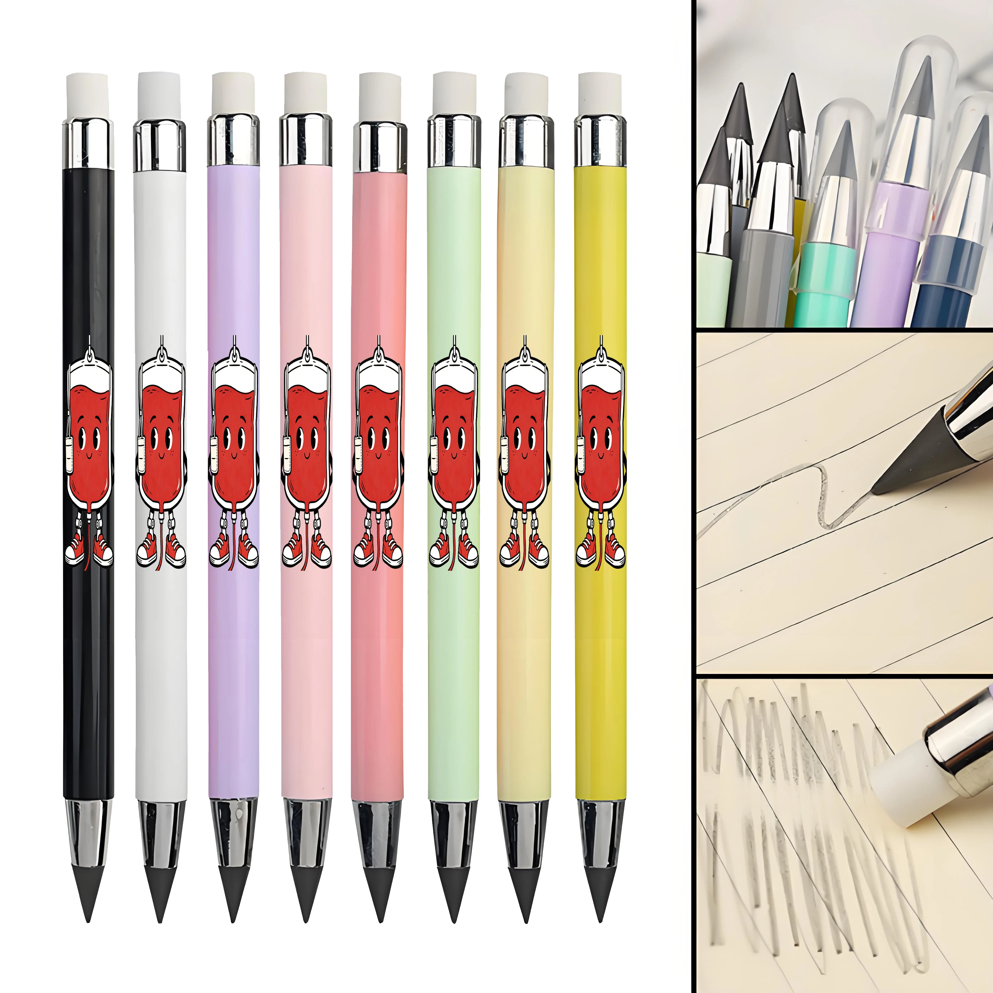 12pcs/24pcs Blood Pack Pattern Eternal Pencil Medical Series Nurse's Day Gift Non Sharpening Black Pencil
