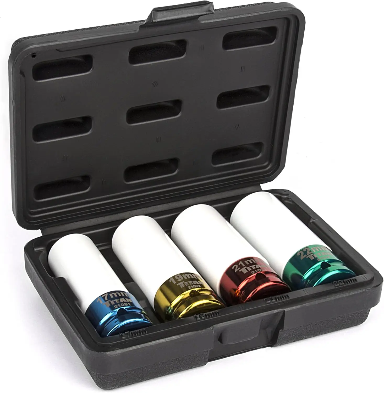 

1/2-Inch Drive Impact Deep Lug Nut Socket Set, 4-Piece Non-Marring Chrome-Moly Steel, 17mm-22mm