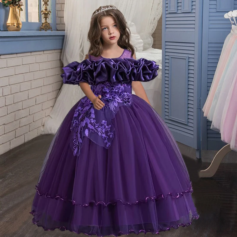 New 5-14 Year Old Christmas Birthday Party Girl Princess Dress Graduation Ball Fashion Flower Elegant Girl Evening Dress