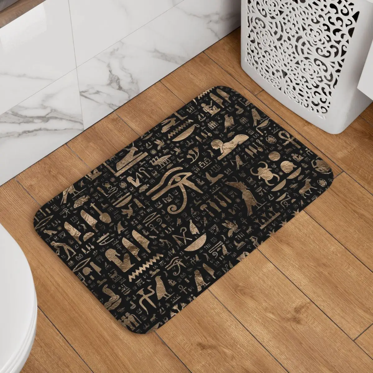 Ancient EgyptianHieroglyphs Black And Gold Doormat Kitchen Entrance Home Floor Mat Anti-slip Carpet Rug for Bedroom Footpad Mats