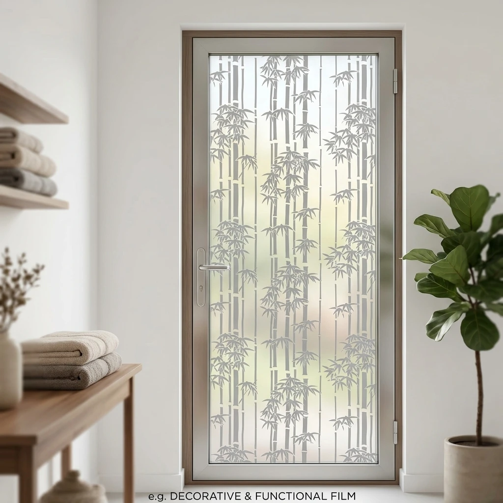 Bamboo Print Self Adhesive Window Film Frosted Privacy Glass Sticker Asian Style Decor for Bathroom Office Home