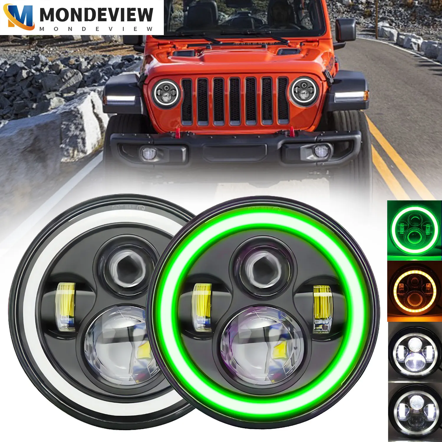 MONDEVIEW H4 high-power 7-inch full circle angel eye Wrangler high beam 6000K white 340W 18000LM car daytime running light