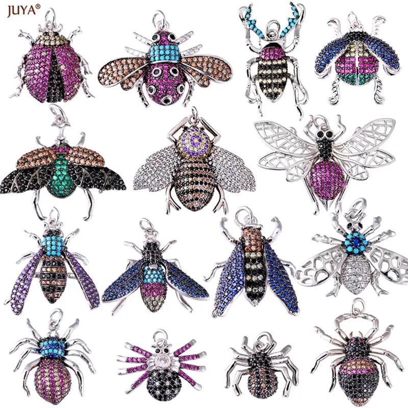 JUYA Multiple Style Copper Zircon Insect Charm Creative Spider Bee Pendant For DIY Fashion Jewelry Earrings Supplies Accessories
