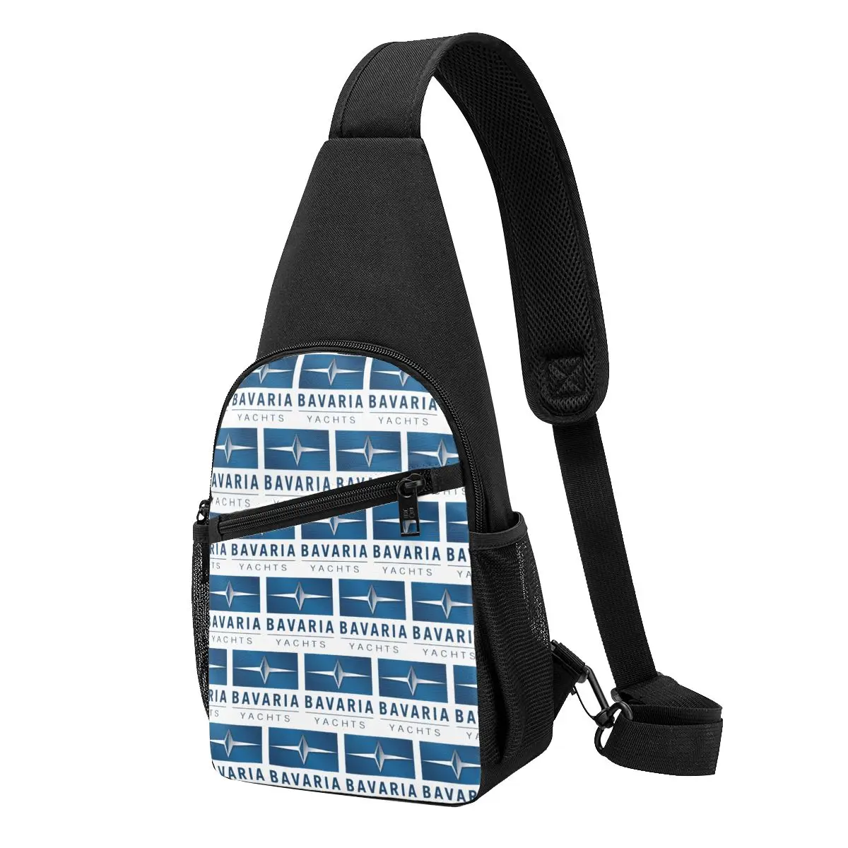 Bavaria Yachts - Bolsa de pecho con logotipo azul y plateado para hombre, mochila cruzada, bolsa de pecho para viajar, senderismo, mochila de un día, bolsa de hombro