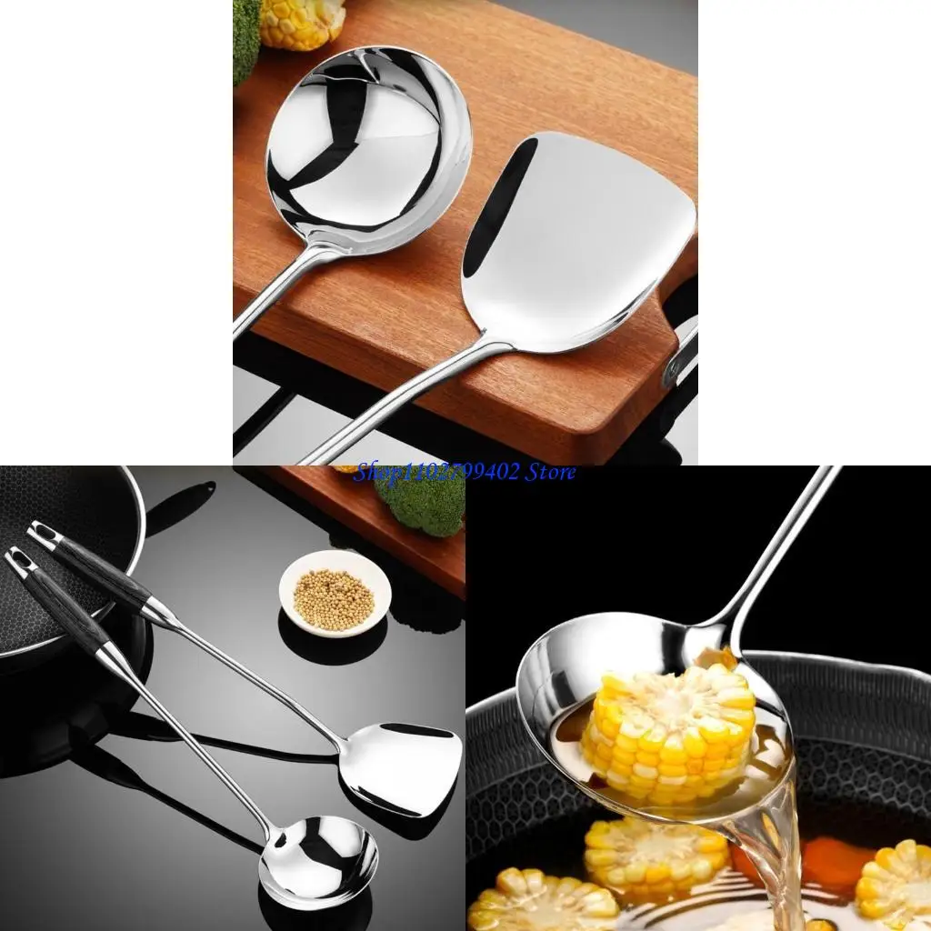 

547F Set of 2 Professional 304Stainless Steel Spatula Kitchen Utensils Cooking Spoon