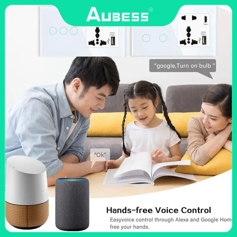 Smart Switch Panel Clever Easy Installation Multi-function Socket And Usb Port Stylish Doodle Design Smart Wall Touch Switch